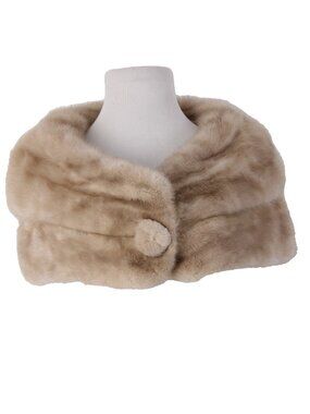 Fur Label Authority Shawl Wrap One Size Tan Brown Shawl Button Mink Scarf